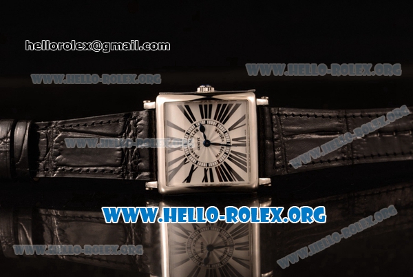 Franck Muller Master Square Miyota OS20 Quartz Steel Case with White Dial and Black Leather Strap (GF) - Click Image to Close